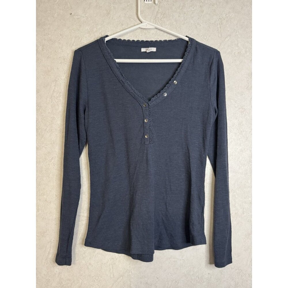 MAURICES Ribbed Deep V-Neck Lace Trim Long Sleeve Shirt Y2k 90’s Bella Swan M